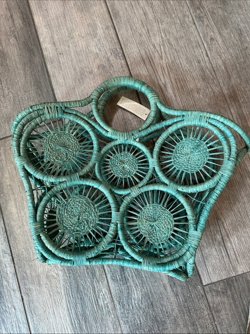 Turquoise Handwoven Circle Tote